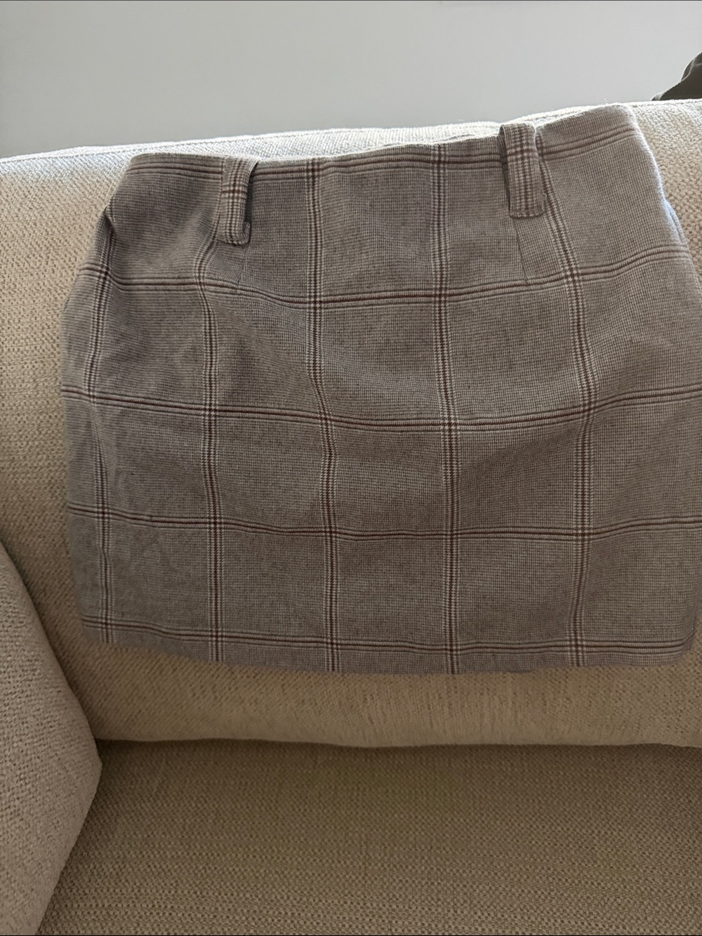 Abercrombie & Fitch Taupe Plaid Mini Skirt with Subtle Brown Windowpane